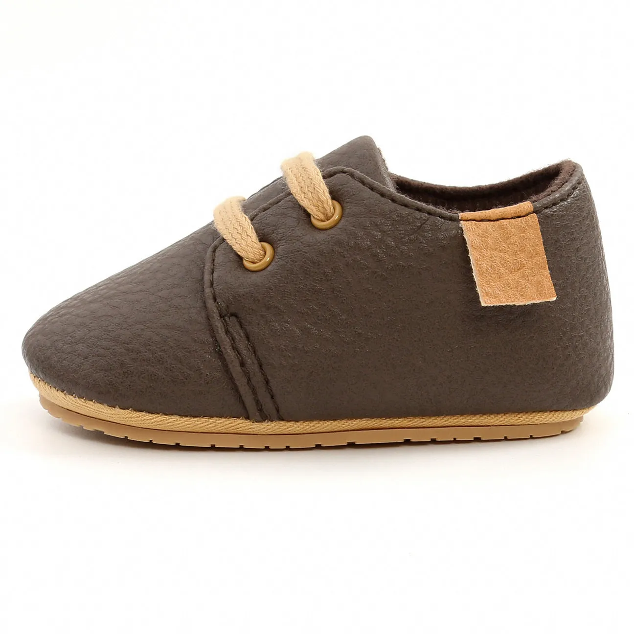 Soft synthetic leather baby moccasins with anti-slip rubber sole in beige, size 11 cm, for first walkers