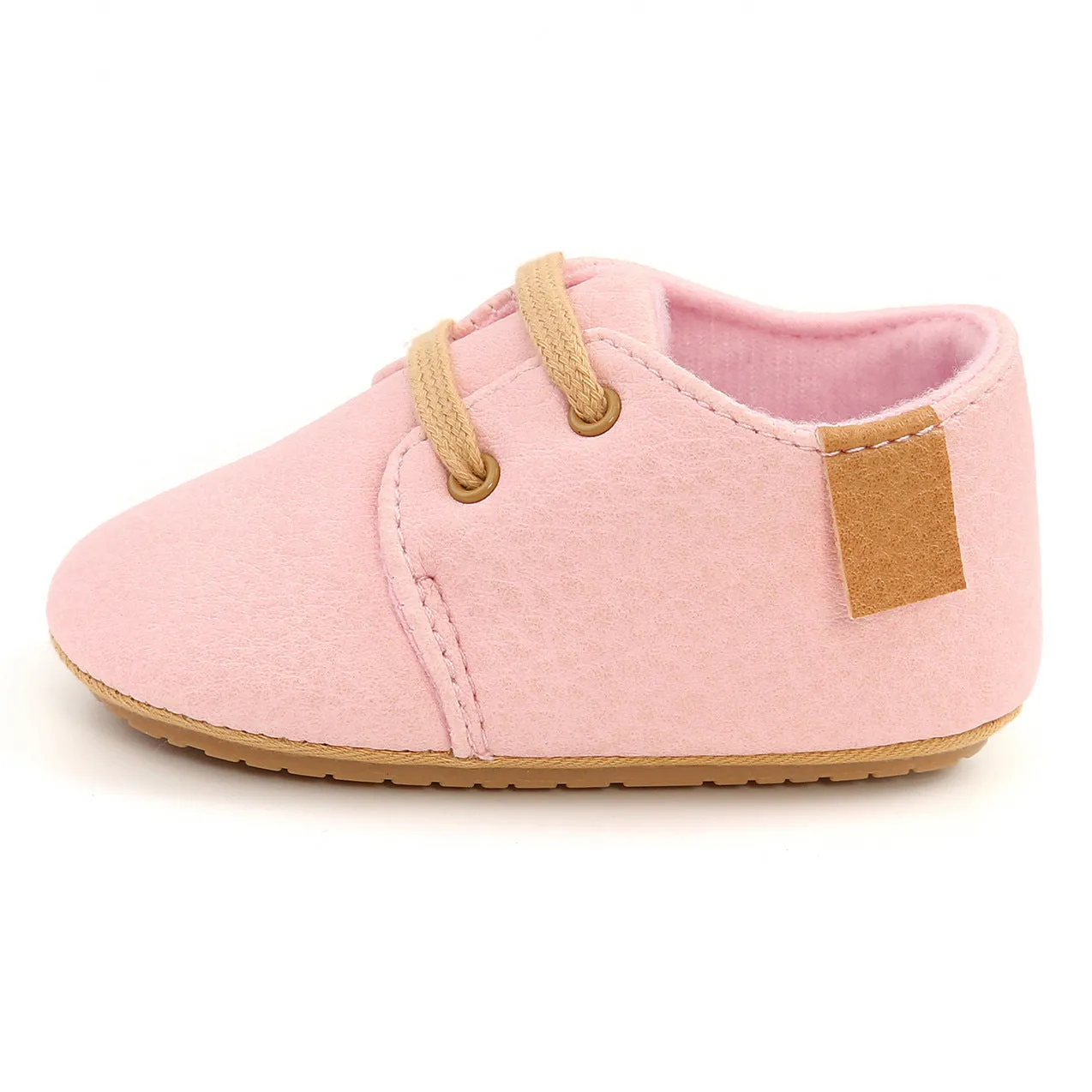 Soft synthetic leather baby moccasins with anti-slip rubber sole in beige, size 11 cm, for first walkers