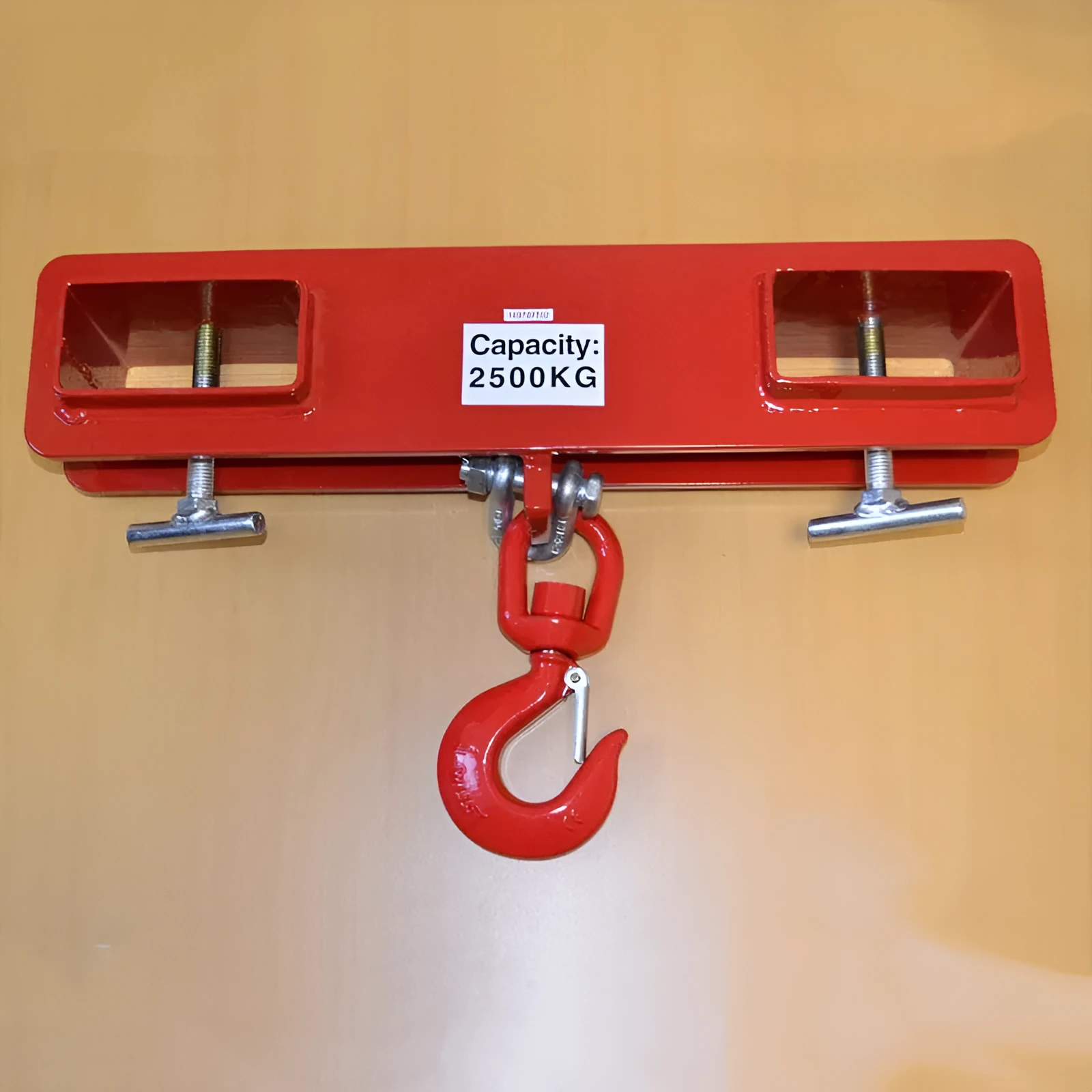 Rotatable drum crane hook with safety lock for forklift attachment, 25 tonne capacity