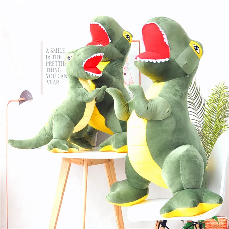 Green Tyrannosaurus dinosaur plush toy with reversible sequins and soft short plush material