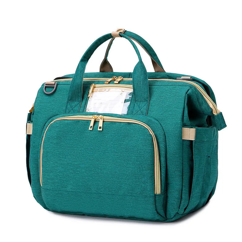 Oxford cloth portable folding crib mummy bag in green with carry handles