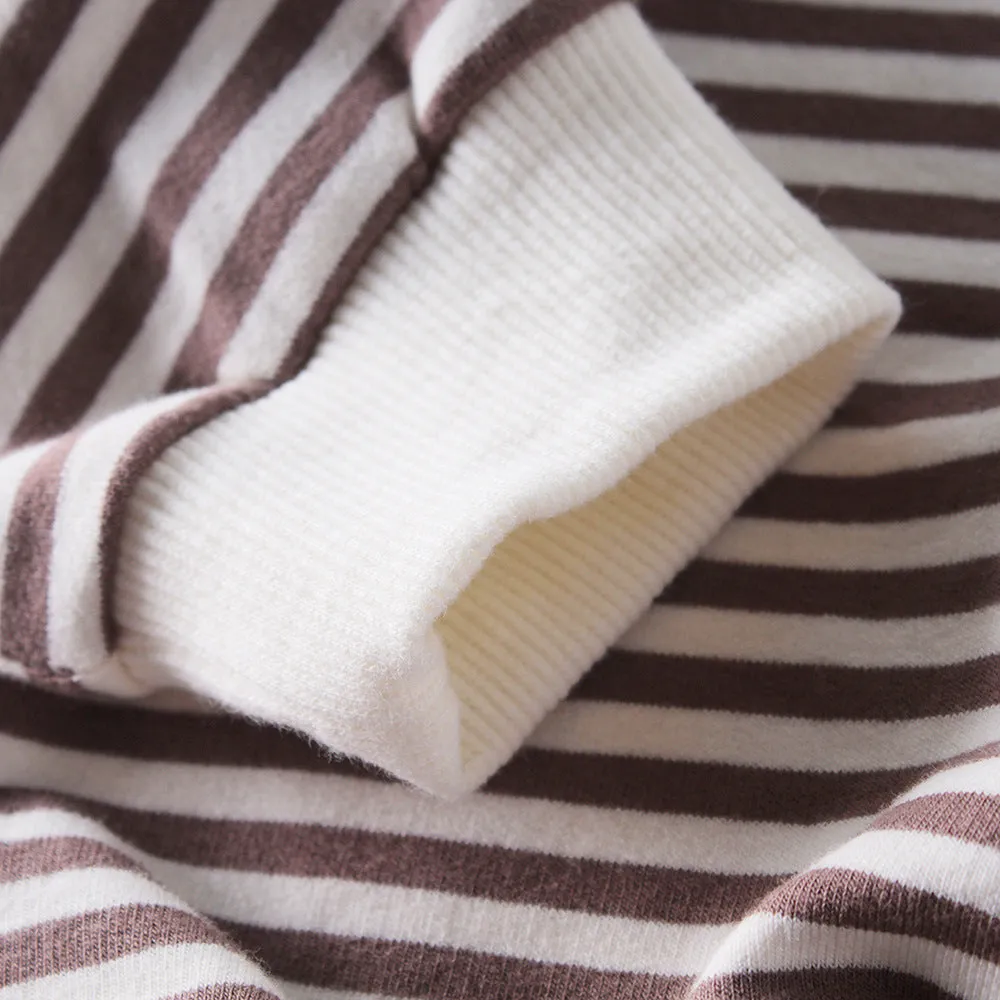 Baby striped hooded climbing suit in black stripe, 100% cotton, autumn wear, long sleeves, pullover style, size 66cm to 90cm