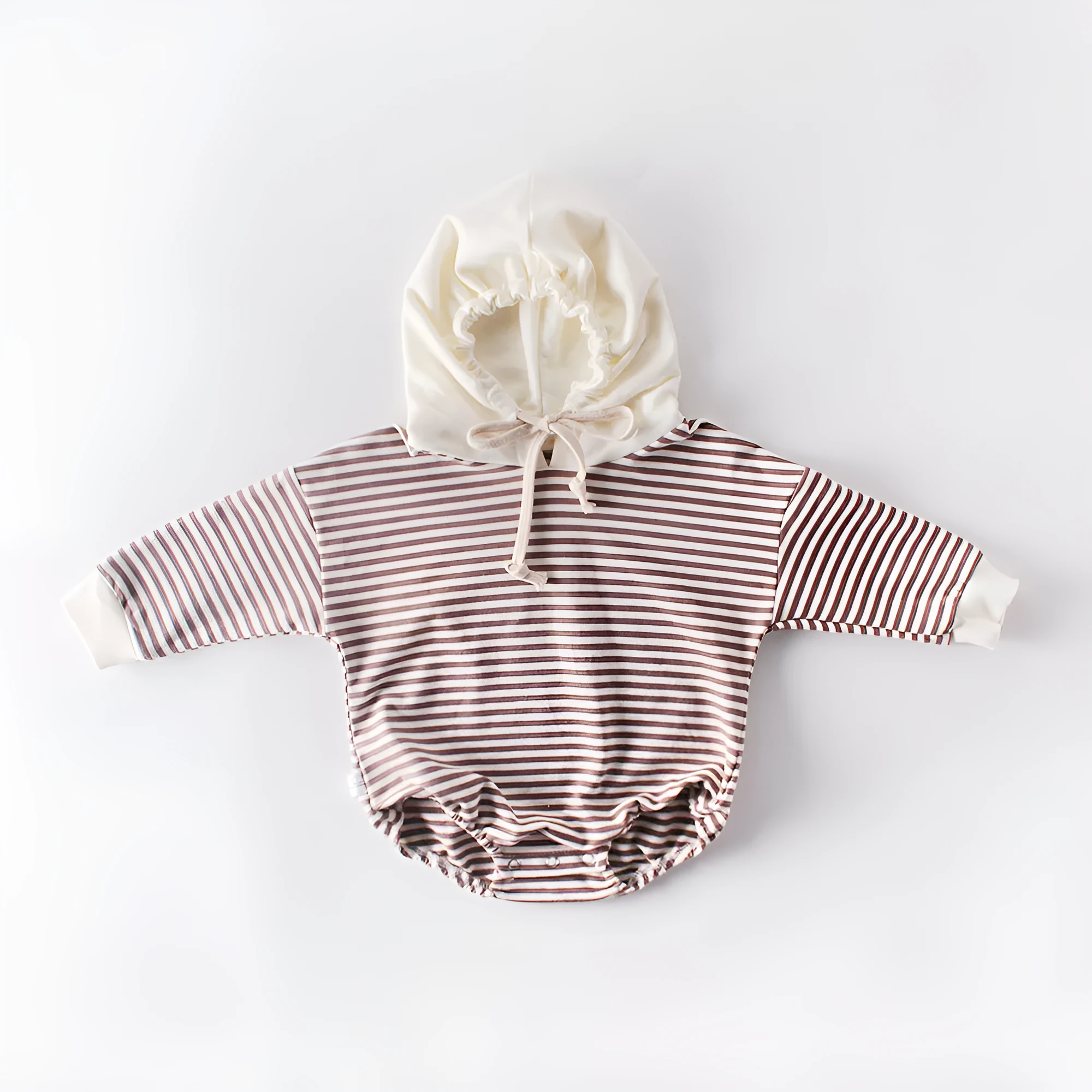 Baby striped hooded climbing suit in black stripe, 100% cotton, autumn wear, long sleeves, pullover style, size 66cm to 90cm