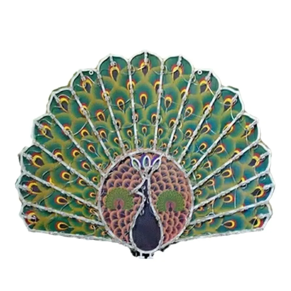 Christmas outdoor string lights with decorative shaped bulbs including peacock, heart, sunflower and star designs