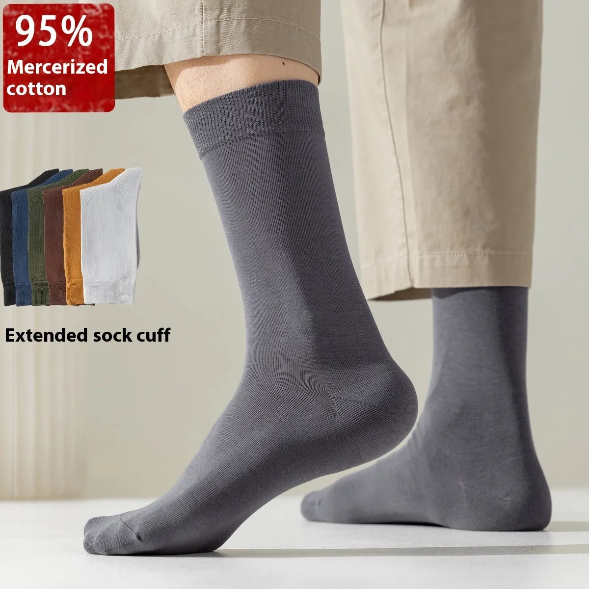 Mid-calf men's business socks in combed cotton available in twelve solid colours