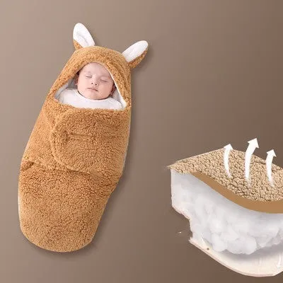 Baby newborn thickened out wrap swaddle sleeping bag in blue lamb wool, suitable for winter, size 0-3 months.