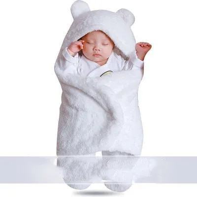 Baby newborn thickened out wrap swaddle sleeping bag in blue lamb wool, suitable for winter, size 0-3 months.