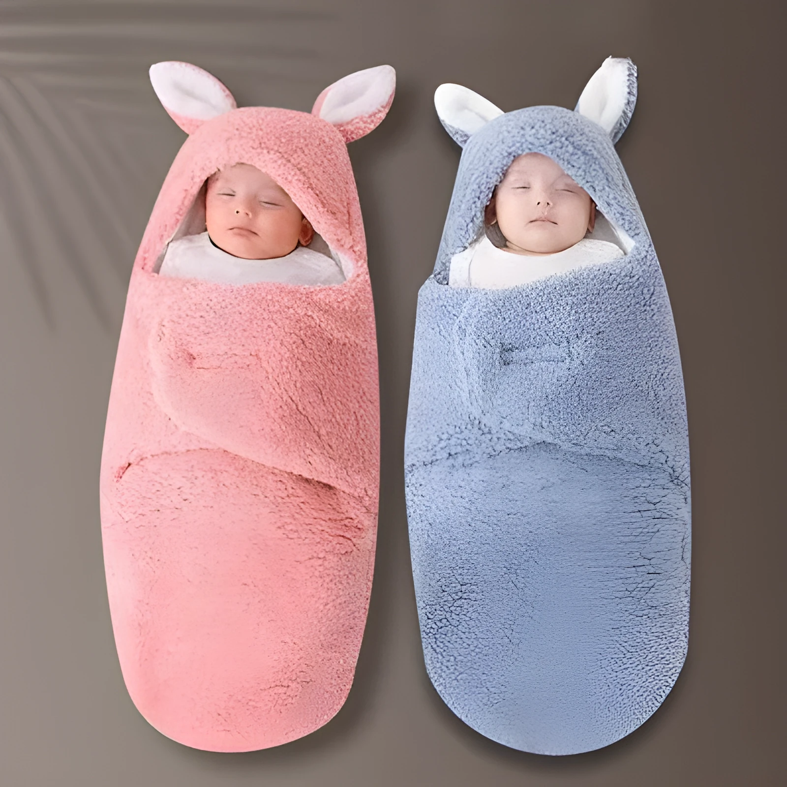 Baby newborn thickened out wrap swaddle sleeping bag in blue lamb wool, suitable for winter, size 0-3 months.
