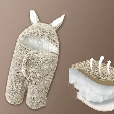 Baby newborn thickened out wrap swaddle sleeping bag in blue lamb wool, suitable for winter, size 0-3 months.