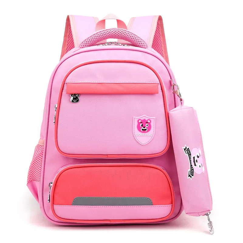 Korean style lightweight primary school backpack in blue made from Oxford cloth with zipper closure