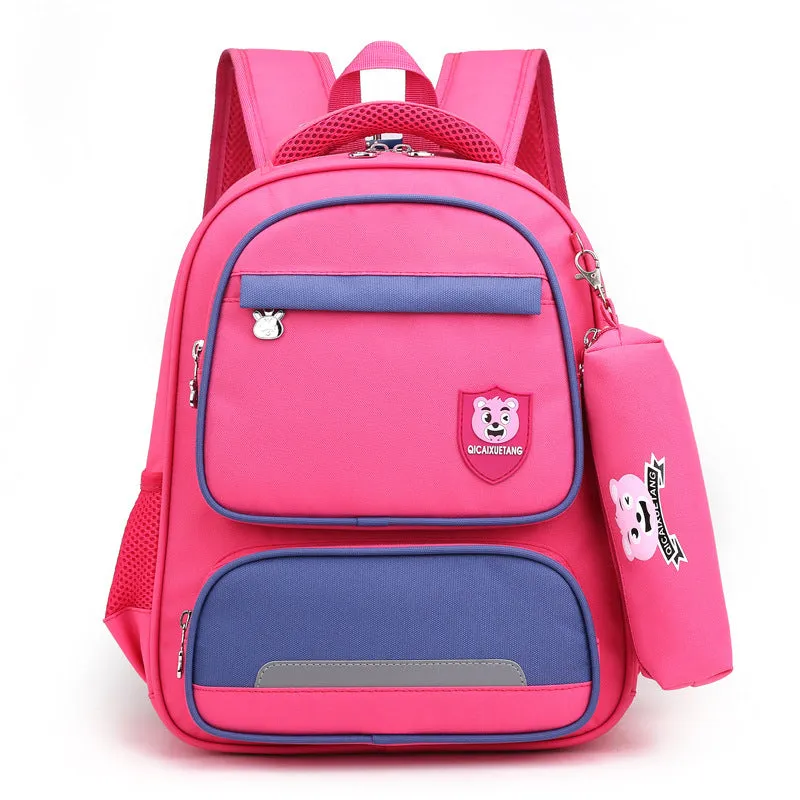 Korean style lightweight primary school backpack in blue made from Oxford cloth with zipper closure