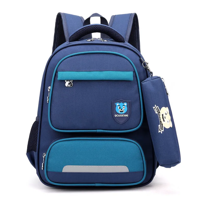 Korean style lightweight primary school backpack in blue made from Oxford cloth with zipper closure