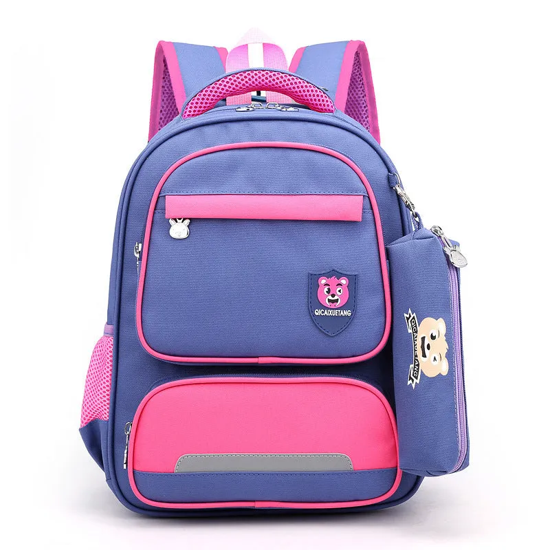 Korean style lightweight primary school backpack in blue made from Oxford cloth with zipper closure
