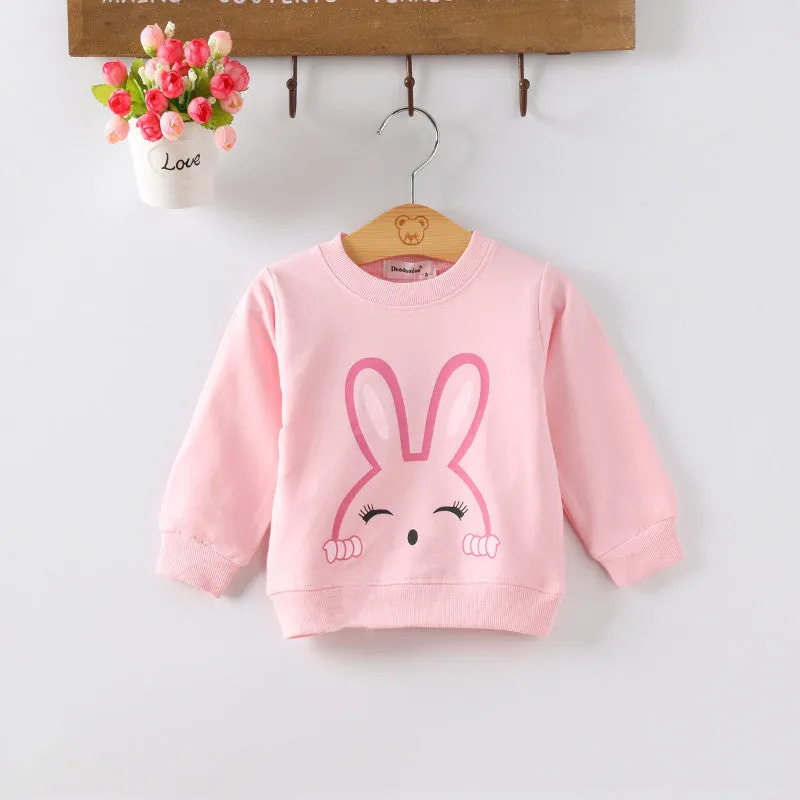 Baby girl cotton sweater with cartoon pattern, long sleeve pullover, 80% cotton, soft-treatment finish