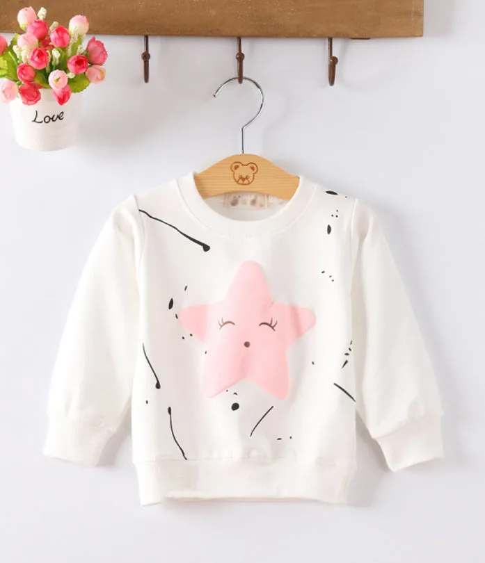 Baby girl cotton sweater with cartoon pattern, long sleeve pullover, 80% cotton, soft-treatment finish