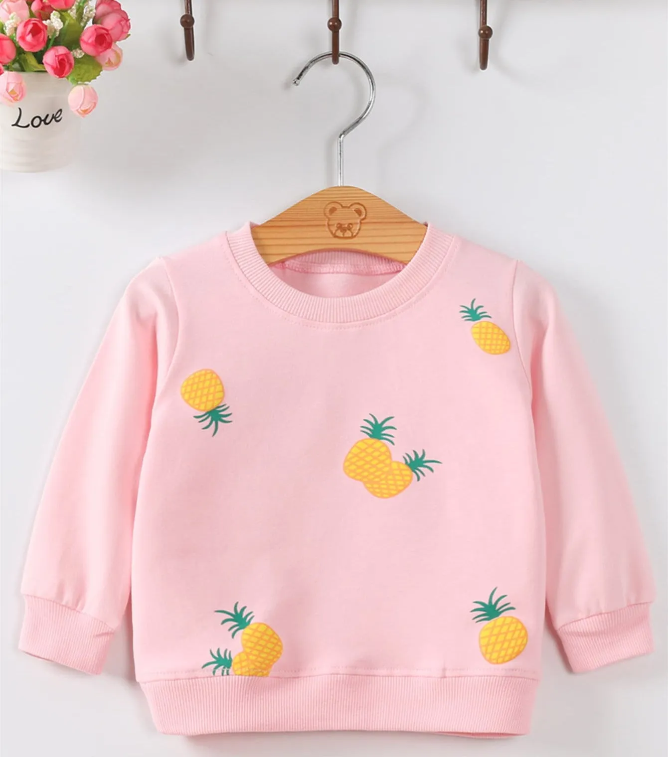 Baby girl cotton sweater with cartoon pattern, long sleeve pullover, 80% cotton, soft-treatment finish