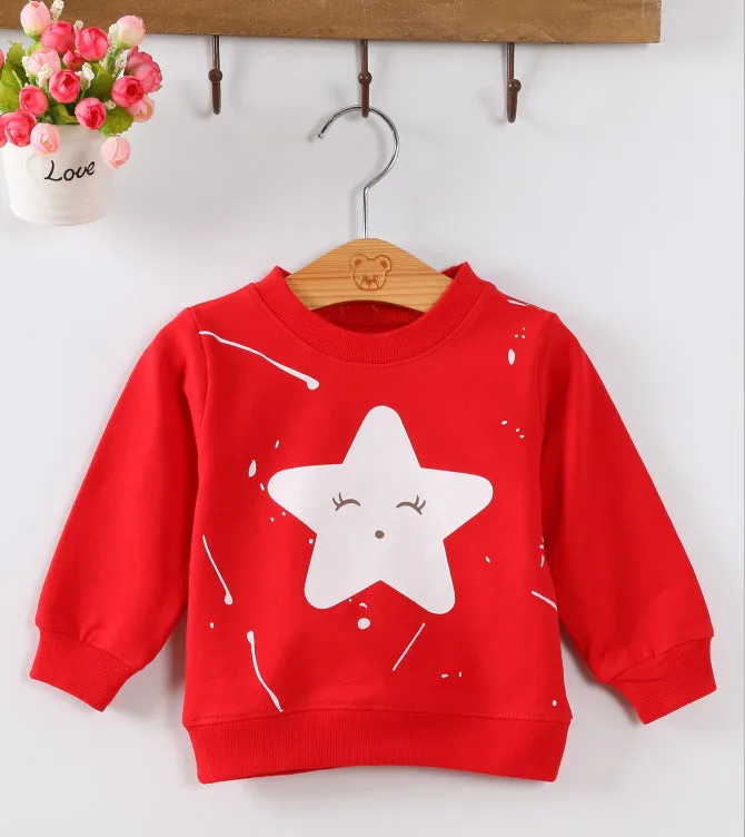 Baby girl cotton sweater with cartoon pattern, long sleeve pullover, 80% cotton, soft-treatment finish