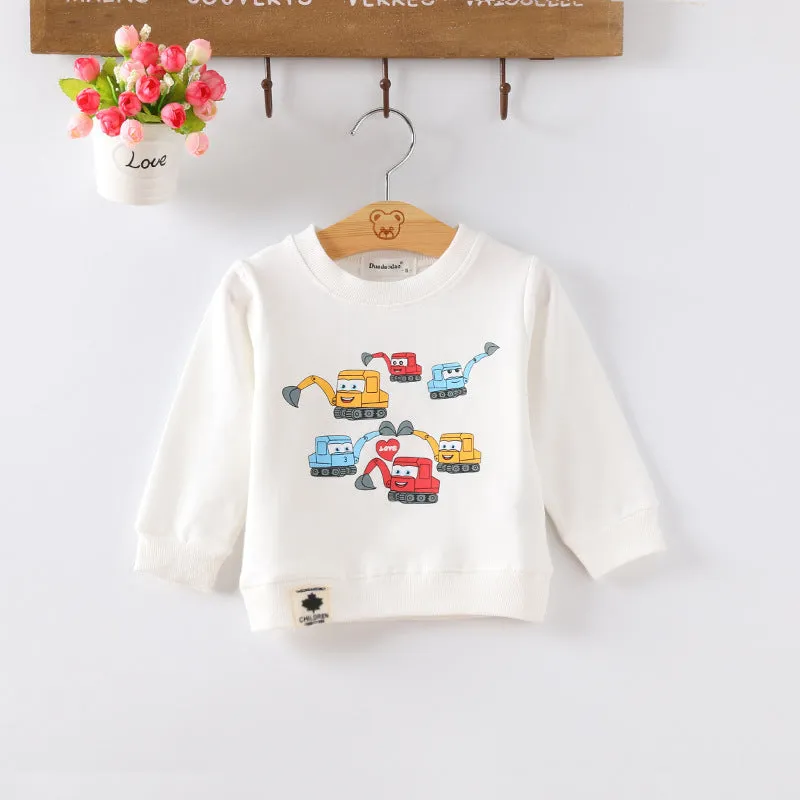 Baby girl cotton sweater with cartoon pattern, long sleeve pullover, 80% cotton, soft-treatment finish