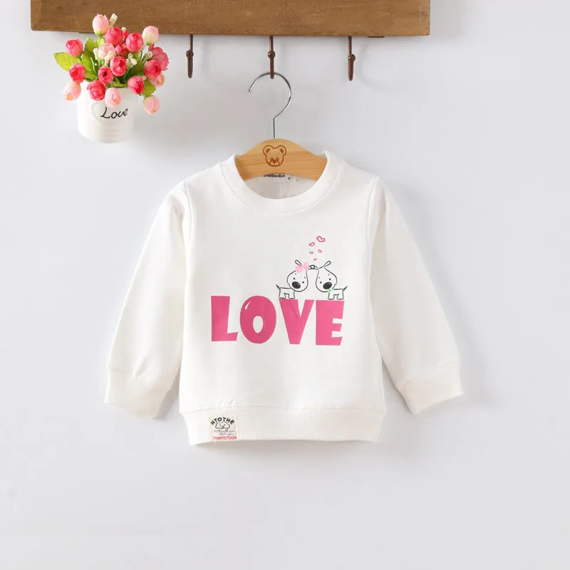 Baby girl cotton sweater with cartoon pattern, long sleeve pullover, 80% cotton, soft-treatment finish