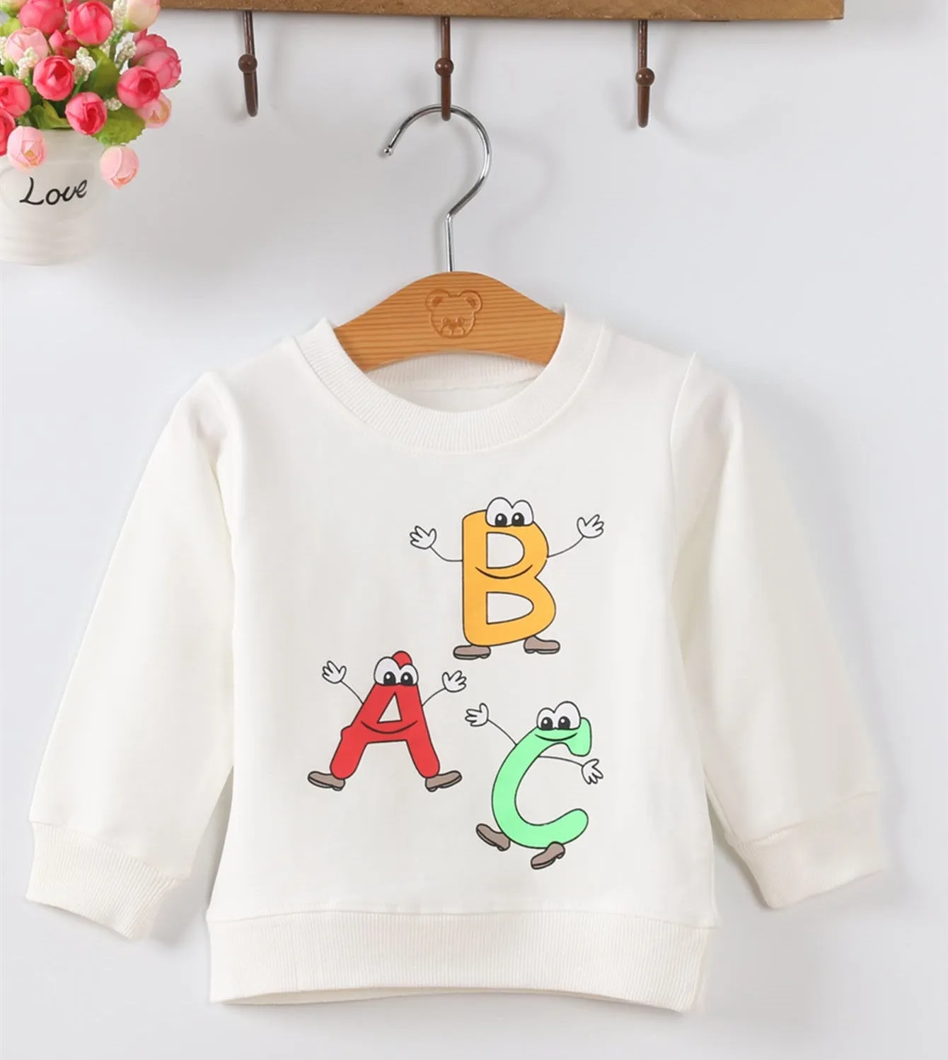 Baby girl cotton sweater with cartoon pattern, long sleeve pullover, 80% cotton, soft-treatment finish
