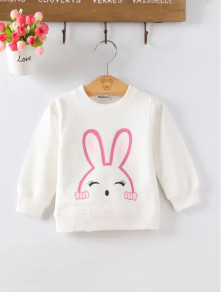 Baby girl cotton sweater with cartoon pattern, long sleeve pullover, 80% cotton, soft-treatment finish