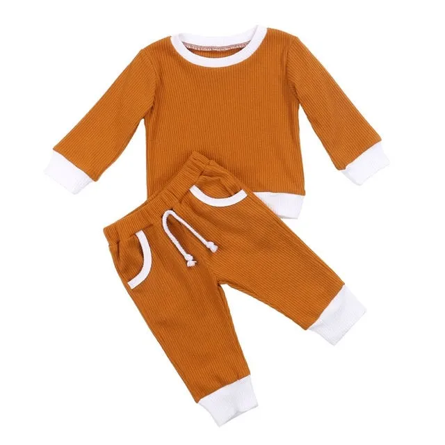 Girls linen tops and pants set in Brown, Green, Pink, White, sizes 6M to 4T