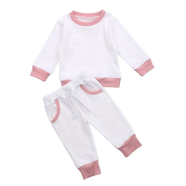Girls linen tops and pants set in Brown, Green, Pink, White, sizes 6M to 4T