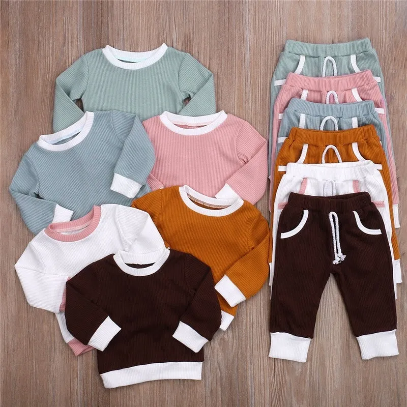 Girls linen tops and pants set in Brown, Green, Pink, White, sizes 6M to 4T