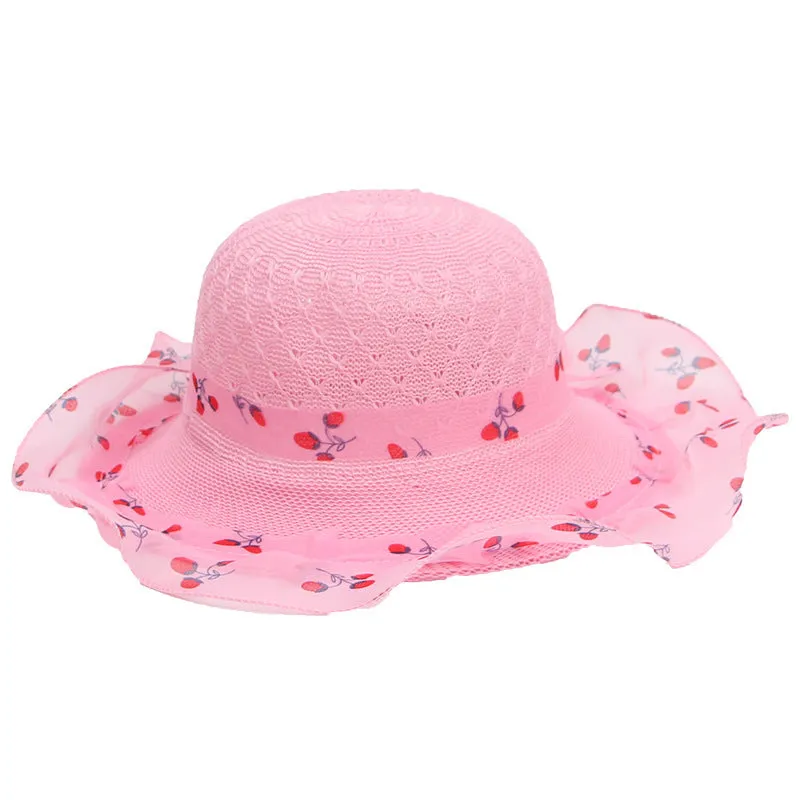 Princess straw hat for children aged 2-7 in beige with wide brim for sun protection