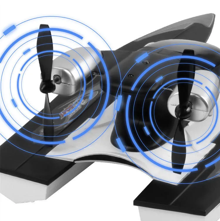 Black plastic high-speed 2.4G remote control toy boat with handle remote and spare propellers