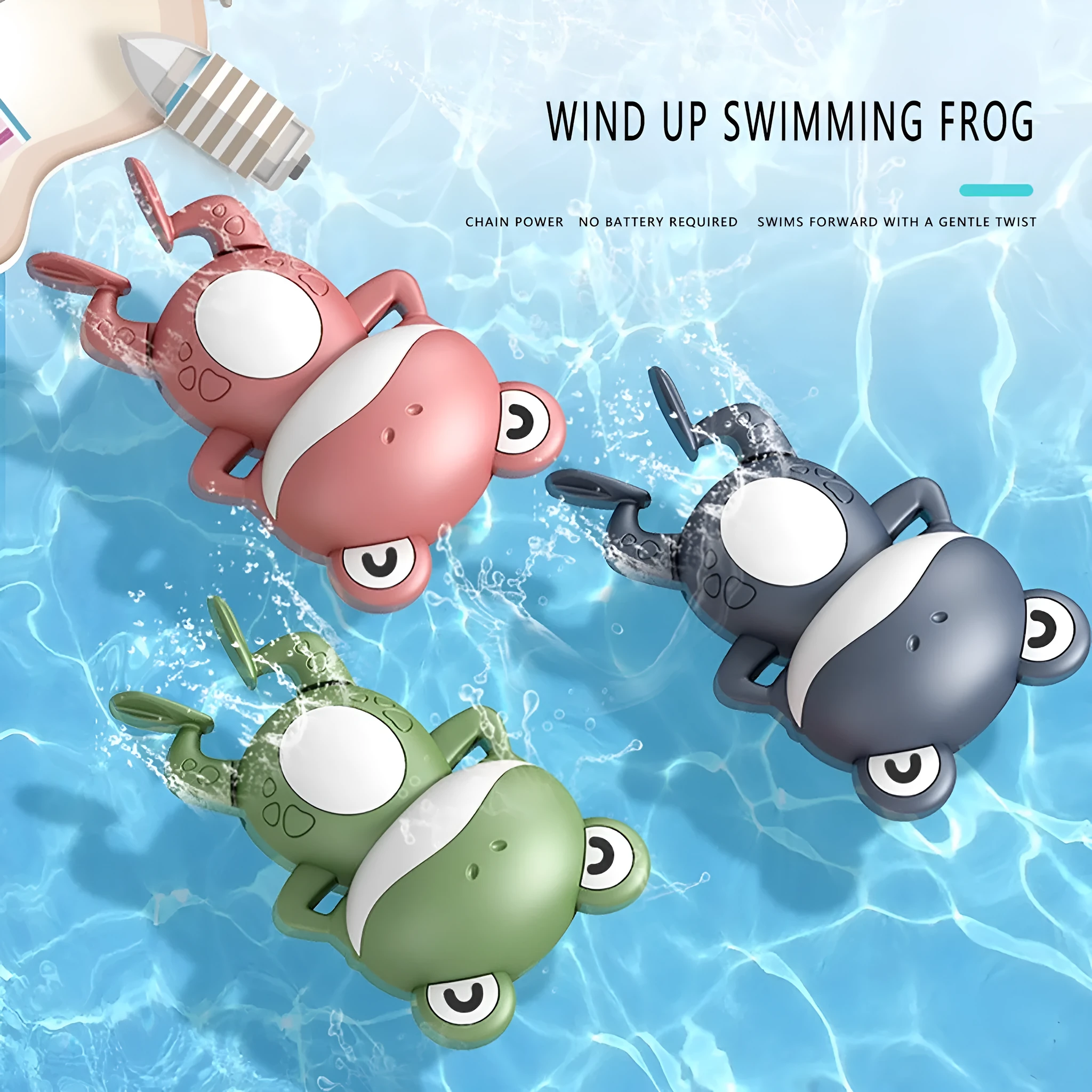Little Frog clockwork floating bath toy in Coral Red on water surface