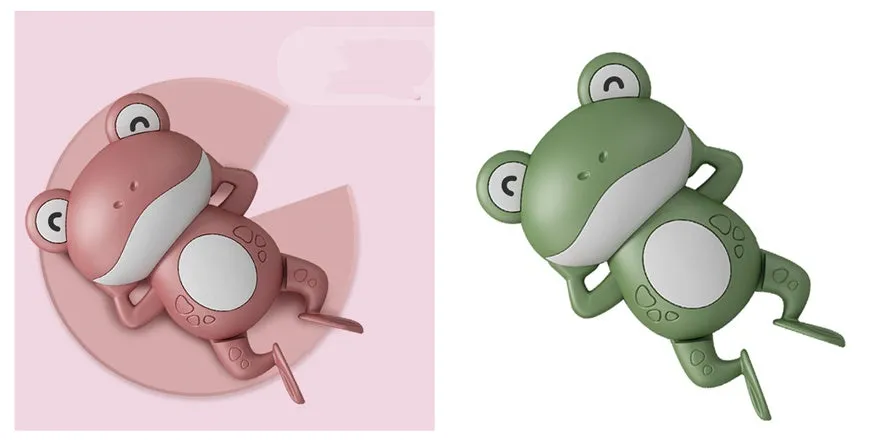 Little Frog clockwork floating bath toy in Coral Red on water surface
