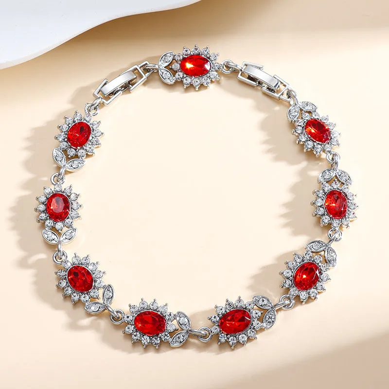 Personality Trend women's simple inlaid zircon bracelet in environmentally friendly alloy, shown in one of nine gemstone colour options.