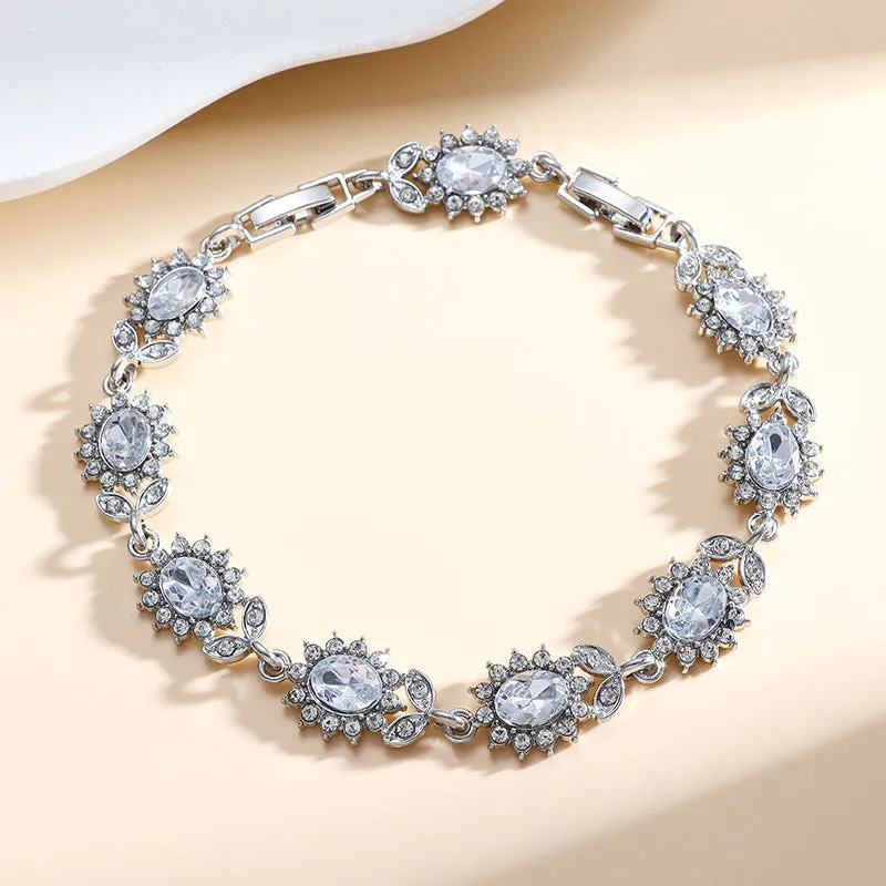 Personality Trend women's simple inlaid zircon bracelet in environmentally friendly alloy, shown in one of nine gemstone colour options.