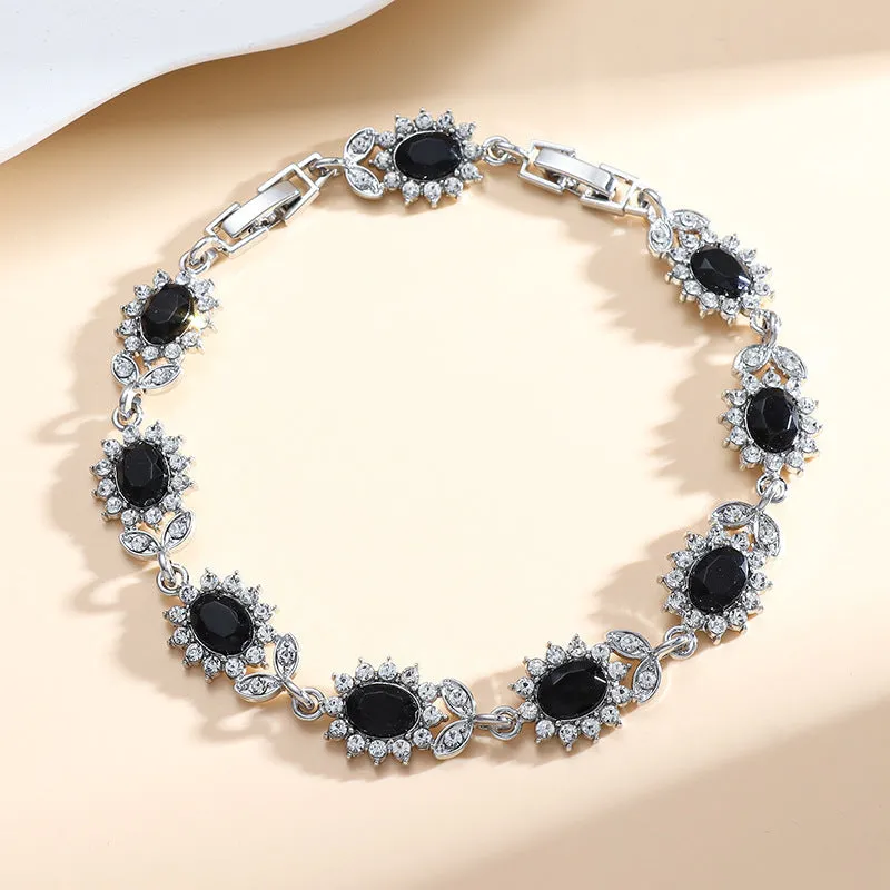 Personality Trend women's simple inlaid zircon bracelet in environmentally friendly alloy, shown in one of nine gemstone colour options.