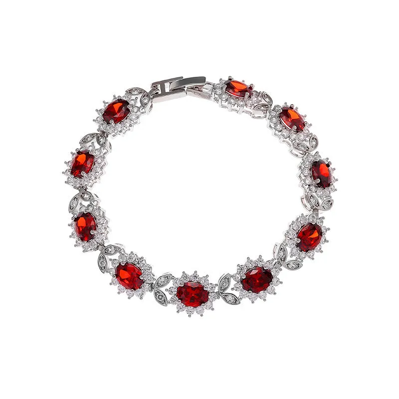 Personality Trend women's simple inlaid zircon bracelet in environmentally friendly alloy, shown in one of nine gemstone colour options.
