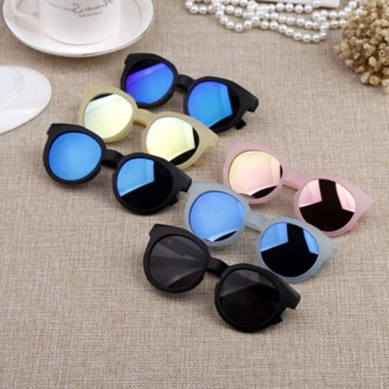 Children's black round fashion sunglasses with colour lens options for baby girl boy
