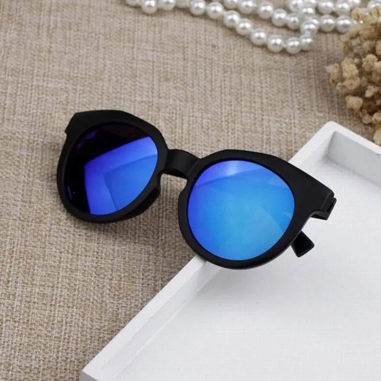Children's black round fashion sunglasses with colour lens options for baby girl boy