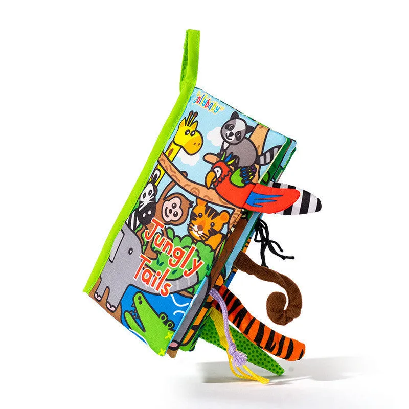 Soft fabric baby educational toy book with bright animal illustrations, 16x15 cm, non-toxic material