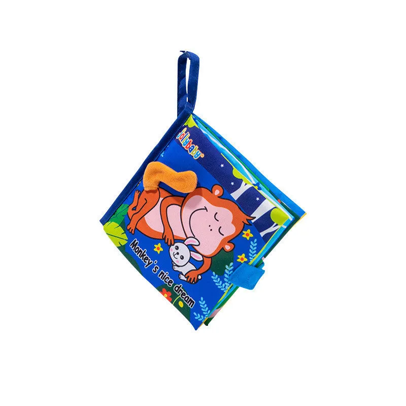Soft fabric baby educational toy book with bright animal illustrations, 16x15 cm, non-toxic material