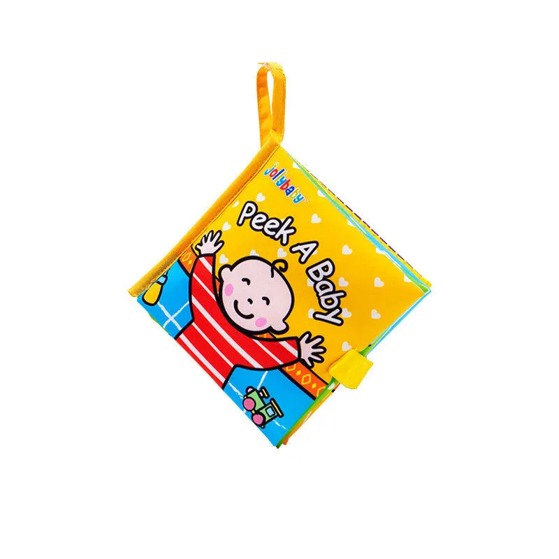 Soft fabric baby educational toy book with bright animal illustrations, 16x15 cm, non-toxic material