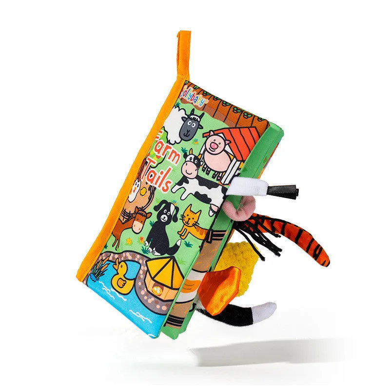 Soft fabric baby educational toy book with bright animal illustrations, 16x15 cm, non-toxic material