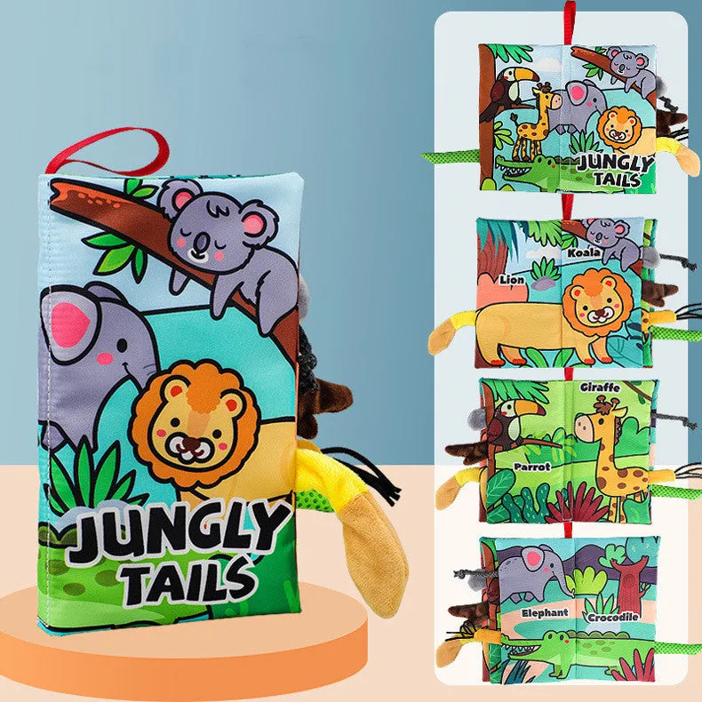 Soft fabric baby educational toy book with bright animal illustrations, 16x15 cm, non-toxic material