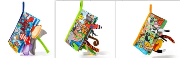 Soft fabric baby educational toy book with bright animal illustrations, 16x15 cm, non-toxic material
