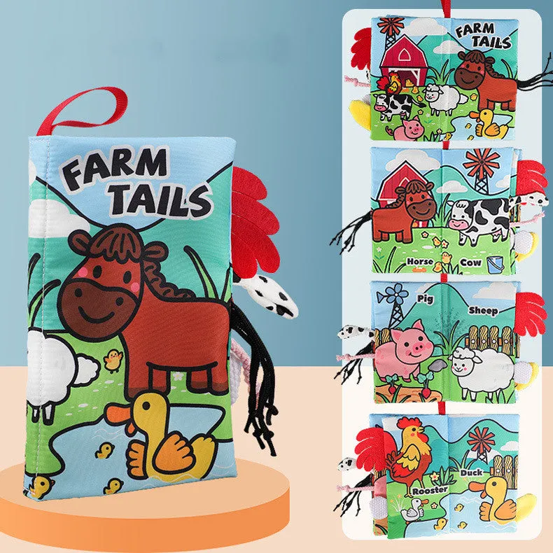 Soft fabric baby educational toy book with bright animal illustrations, 16x15 cm, non-toxic material