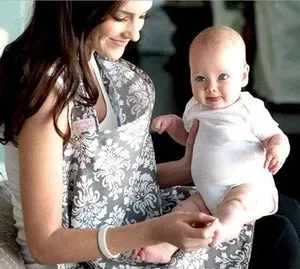 Grey breastfeeding cover with stiff frame made from breathable baby safety cotton