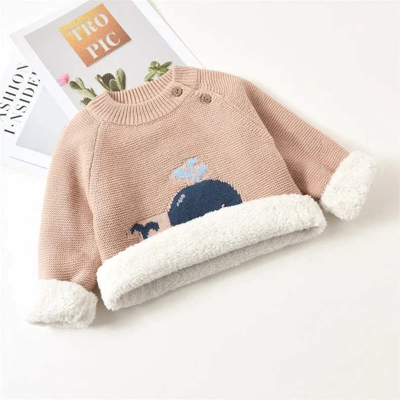 Baby plush warm cotton pullover long sleeve round neck top in chocolate colour