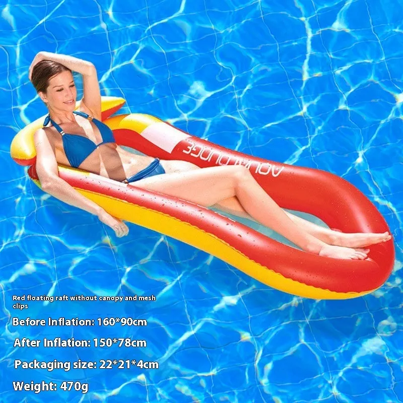 Inflatable floating row pool lounger in thick PVC showing gradient colour and sequinned design options.