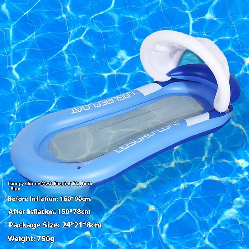 Inflatable floating row pool lounger in thick PVC showing gradient colour and sequinned design options.