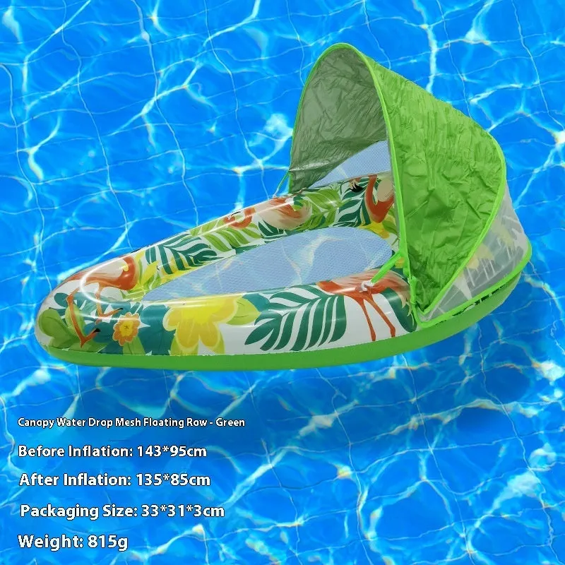 Inflatable floating row pool lounger in thick PVC showing gradient colour and sequinned design options.